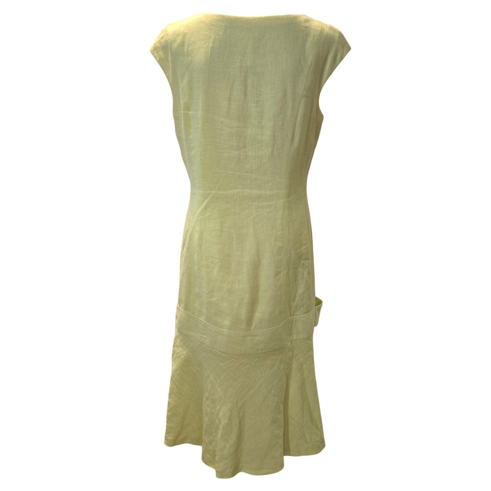 Butter‎ Yellow Linen Blend Sheath Dress Button Tab Midi Womens 10 Brunch Coastal - Picture 2 of 12